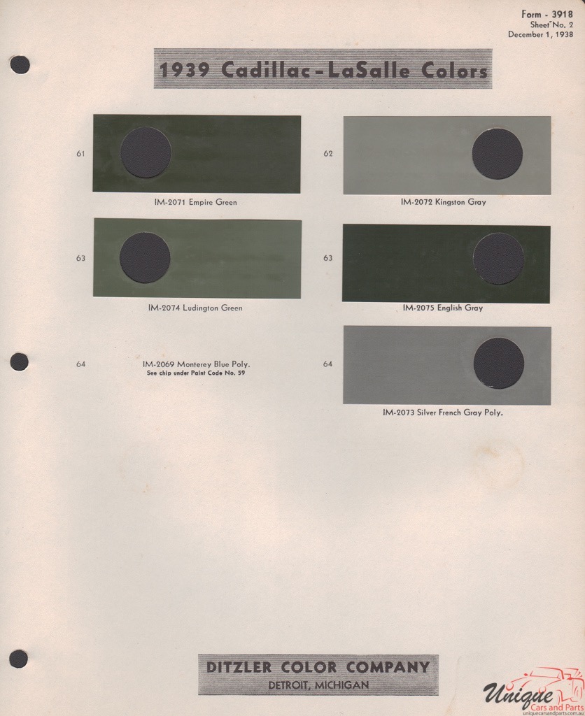 1939 Cadillac Paint Charts PPG 3
